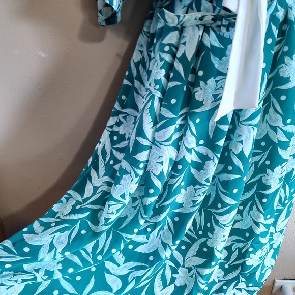 Vintage 80's Teal Hawaiian Print Dress Breli Original SZ Small - Large Range - Picture 12 of 15